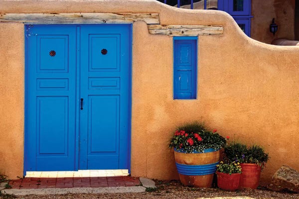 New Mexico: Adobe Walls with Blue Doors, Ranchos De Taos, New Mexico by George Oze