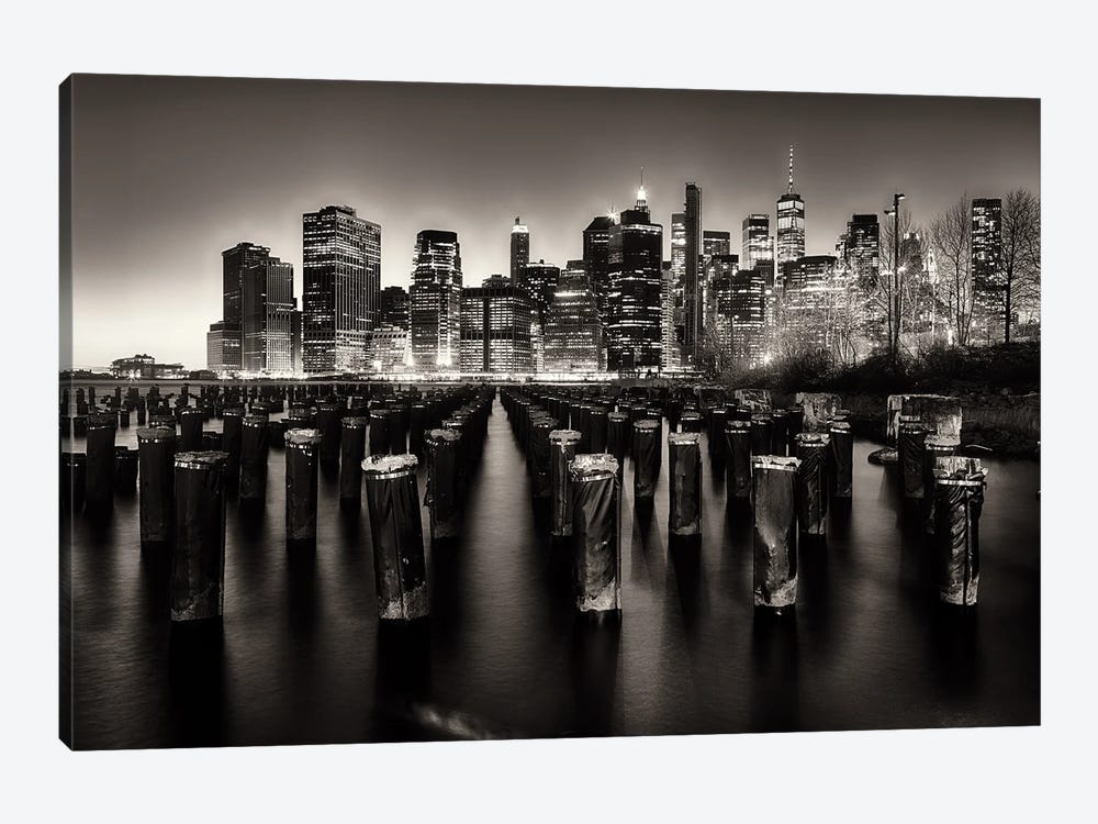 Lower Manhattan Nightscape Viewed From Brooklyn, New York City by George Oze 1-piece Canvas Print