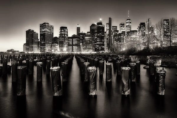 New York City Skylines: Lower Manhattan Nightscape Viewed From Brooklyn, New York City by George Oze