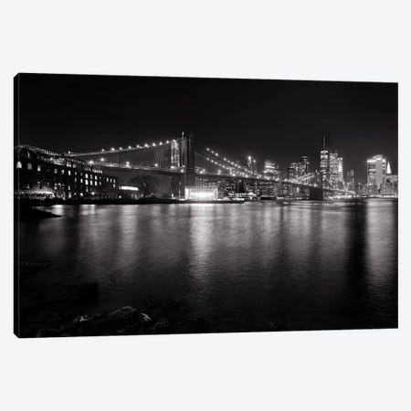Brooklyn Bridge With Lower Manhattan At Night, Brooklyn New York City Canvas Print #GOZ503} by George Oze Canvas Art