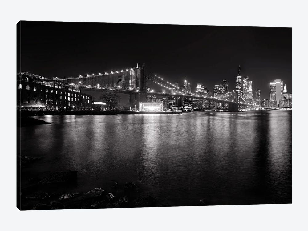 Brooklyn Bridge With Lower Manhattan At Night, Brooklyn New York City by George Oze 1-piece Canvas Art