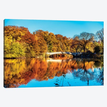 Autumn Colors Reflection On The Lake, Central Park, New York City Canvas Print #GOZ504} by George Oze Art Print