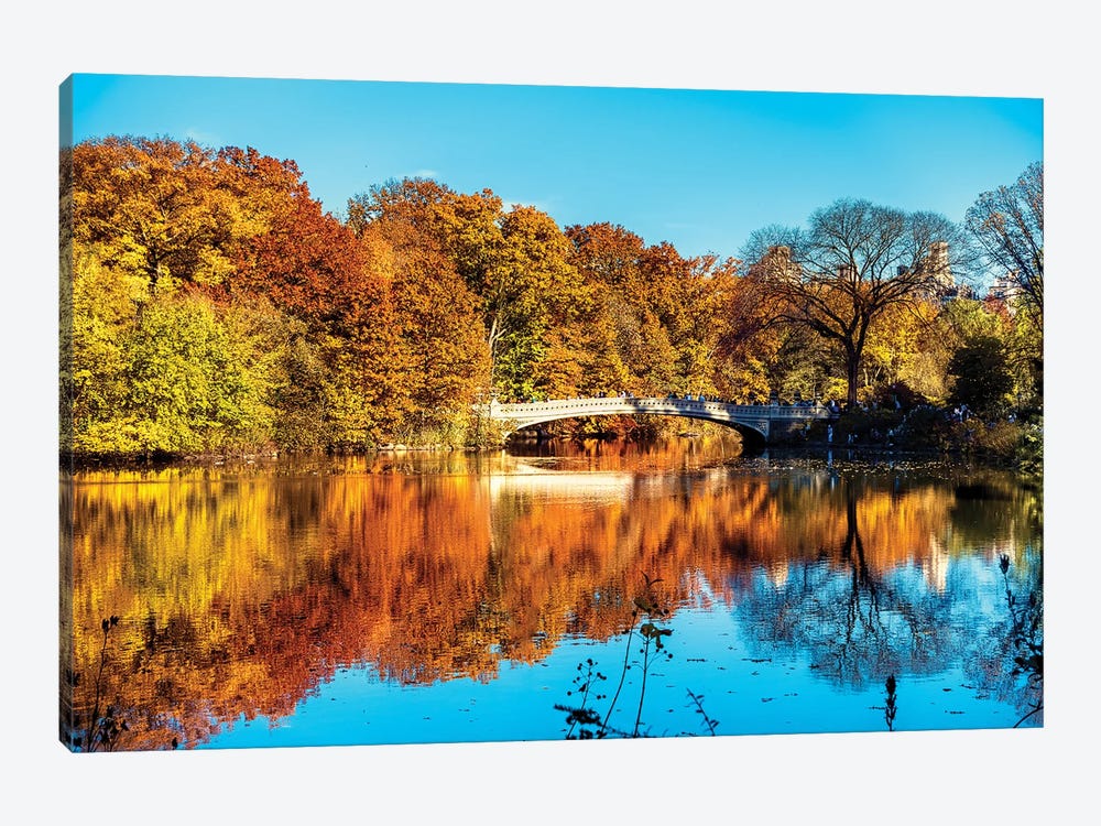 Autumn Colors Reflection On The Lake, Central Park, New York City by George Oze 1-piece Canvas Print