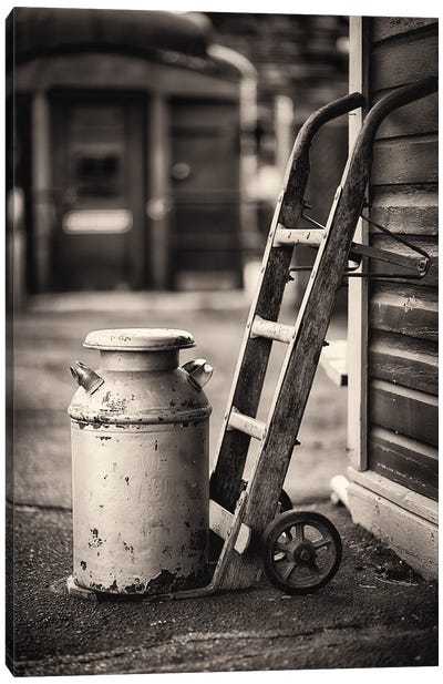 Old Milk Can With A Hand Barrows At A Train Station Canvas Art Print - George Oze