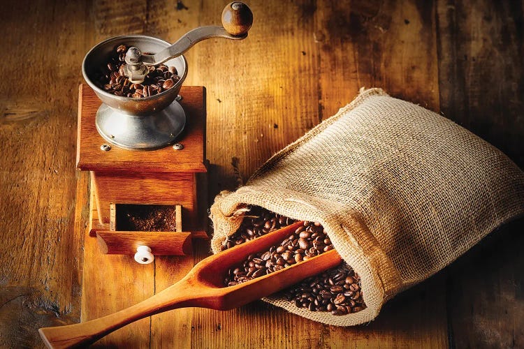 Old Time Coffee Mill With Whole Beans by George Oze wall art