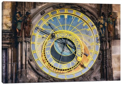 Close Up View of the Prague astronomical clock, Czech Republic Canvas Art Print - Prague