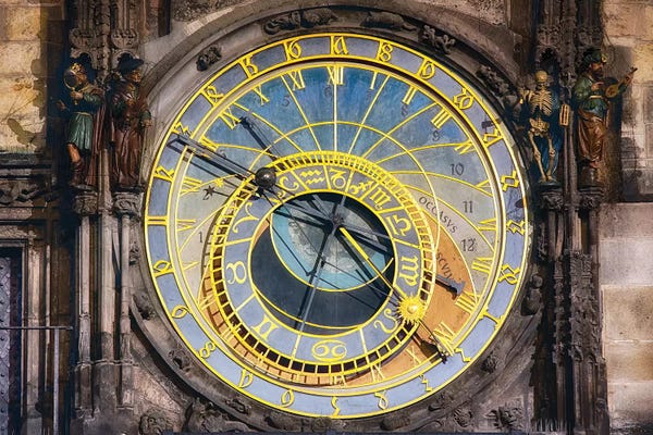 Clocks: Close Up View of the Prague astronomical clock, Czech Republic by George Oze