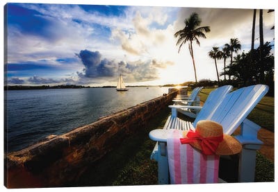 Hamilton Bay Sunset With Lounge Chairs Bermuda Canvas Art Print - Bermuda