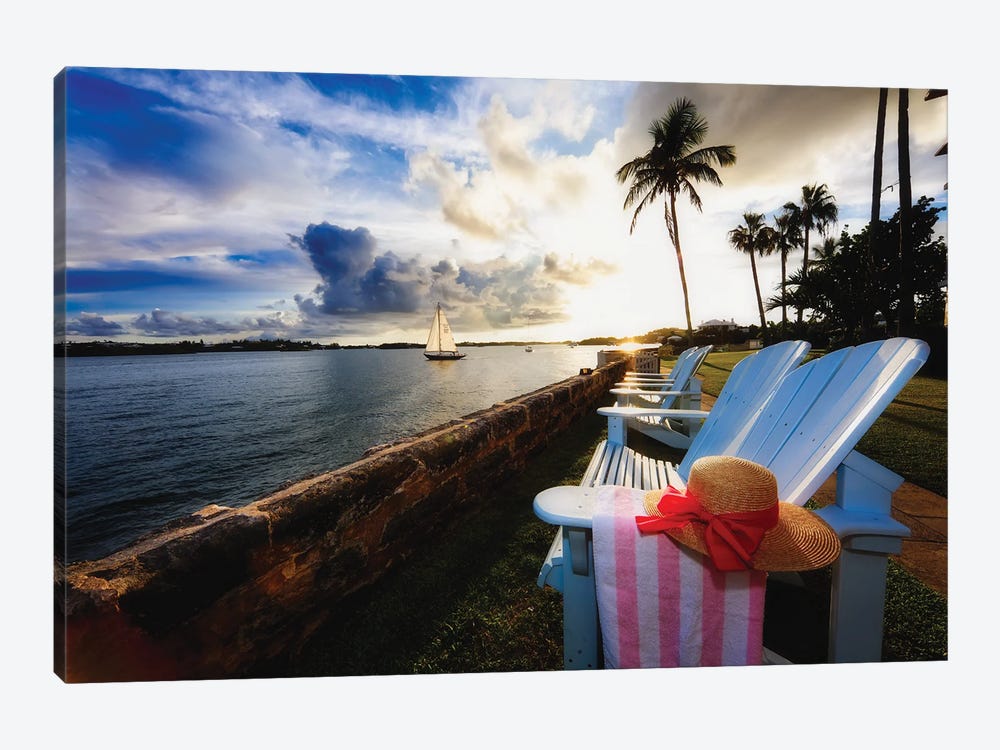 Hamilton Bay Sunset With Lounge Chairs Bermuda by George Oze 1-piece Canvas Artwork