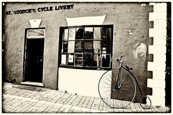 George Oze: Old Bicycle On Display, St. George, Bermuda by George Oze