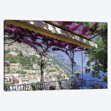 Relaxing View Of Positano From A Balcony, Amalfi Coast, Italy Canvas Print #GOZ520} by George Oze Canvas Wall Art