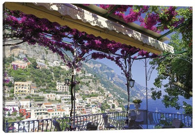 Relaxing View Of Positano From A Balcony, Amalfi Coast, Italy Canvas Art Print - Positano Art