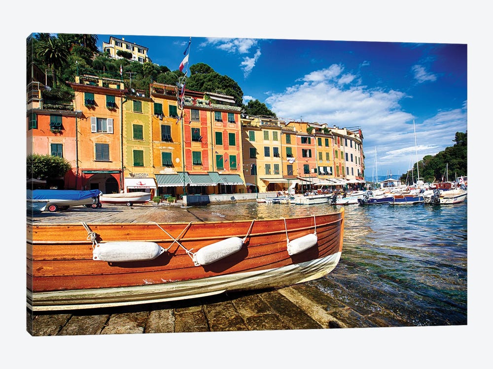 Buildings In A Harbor, Portofino, Liguria, Italy by George Oze 1-piece Canvas Art
