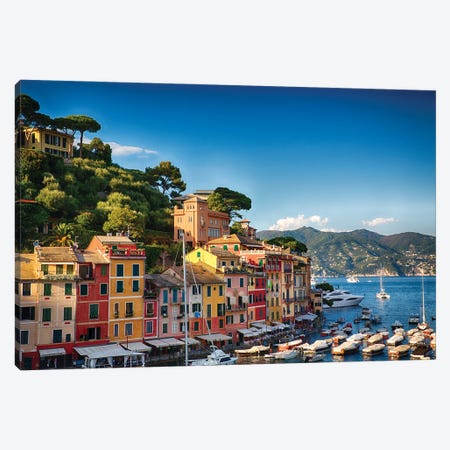 Colorful Harbor Houses In Portofino, Liguria, Italy Canvas Print #GOZ522} by George Oze Canvas Artwork