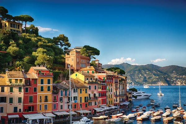 George Oze: Colorful Harbor Houses In Portofino, Liguria, Italy by George Oze