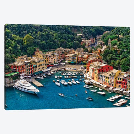 Small Harbor With Boats And Yachts, Portofino, Liguria, Italy Canvas Print #GOZ523} by George Oze Canvas Artwork