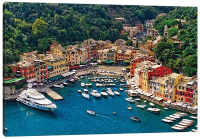 Small Harbor With Boats And Yachts, Portofino, Liguria, Italy Canvas Art Print - George Oze
