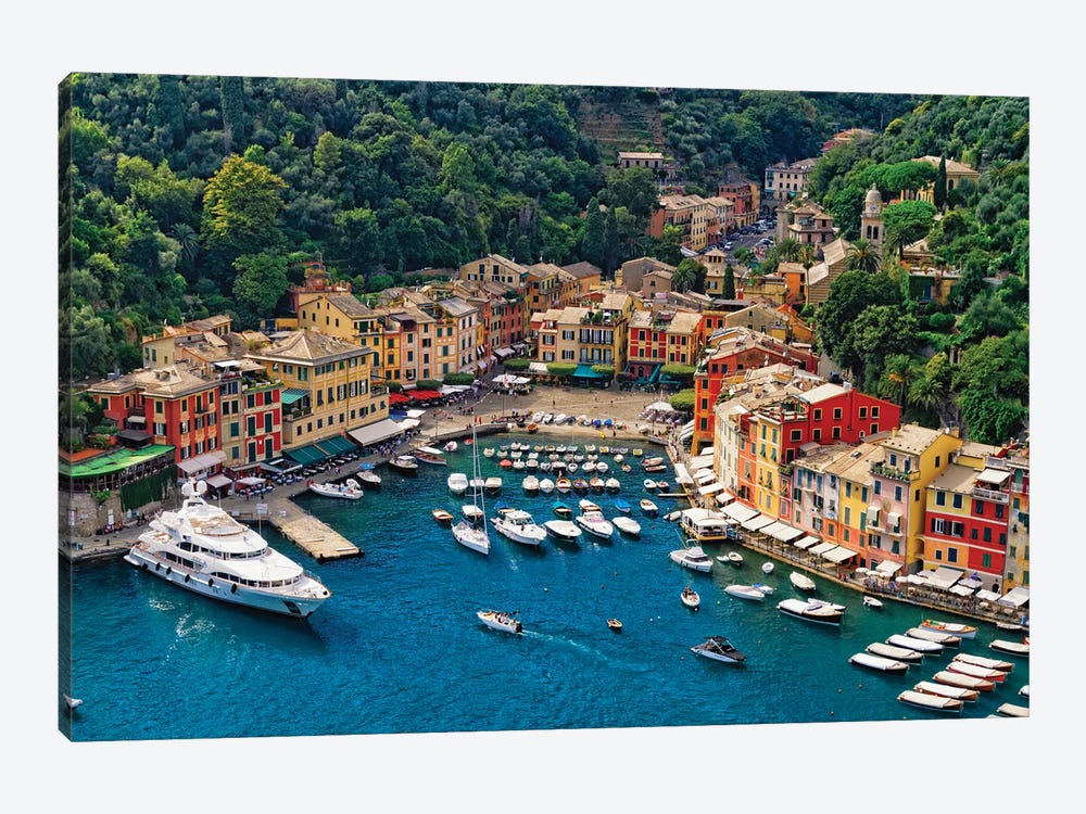 Small Harbor With Boats And Yachts, Portofino, Liguria, Italy by George Oze 1-piece Canvas Art