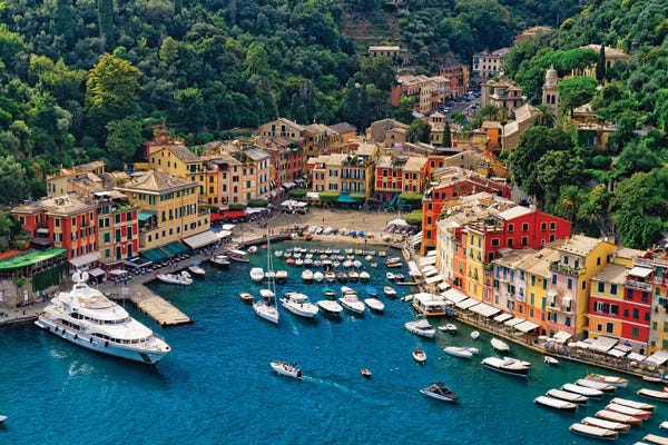 George Oze: Small Harbor With Boats And Yachts, Portofino, Liguria, Italy by George Oze
