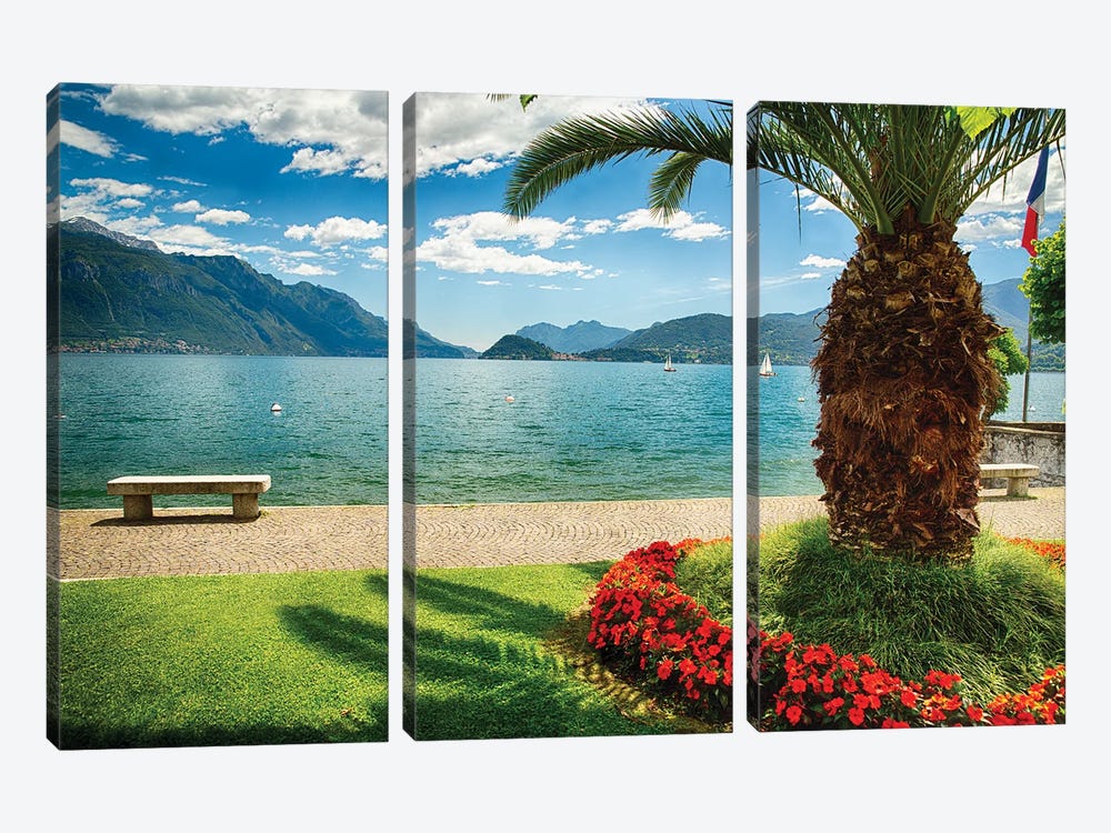 Scenic View Of Lake Como Maggiore, Lake Como, Lombardy, Italy by George Oze 3-piece Canvas Art Print