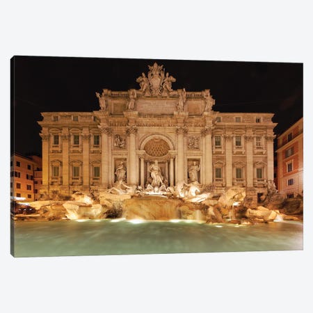 Night View Of The Trevi Fountain, Rome, Italy Canvas Print #GOZ525} by George Oze Art Print