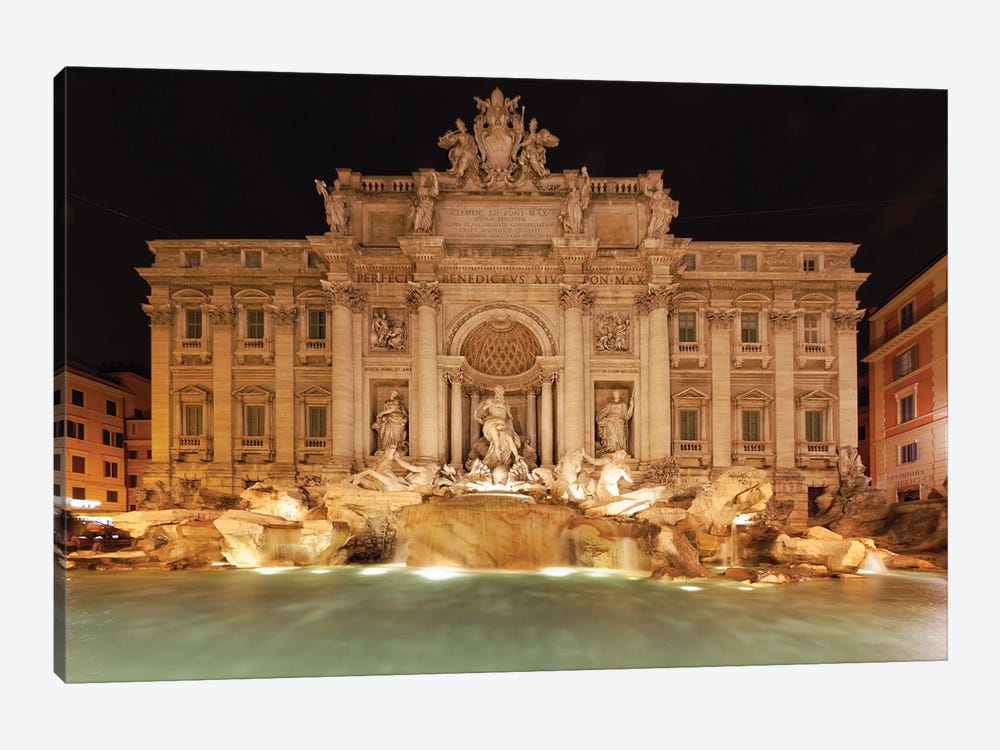 Night View Of The Trevi Fountain, Rome, Italy by George Oze 1-piece Canvas Art