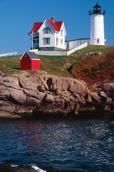 Lighthouses: Vertical View Of The Cape Neddick Lighthouse, York, Maine by George Oze