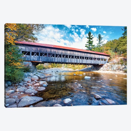 The Albany Covered Bridge Over The Swift River At Fall, New Hampshire Canvas Print #GOZ527} by George Oze Canvas Art Print