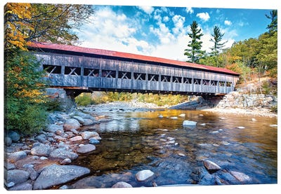The Albany Covered Bridge Over The Swift River At Fall, New Hampshire Canvas Art Print - New Hampshire