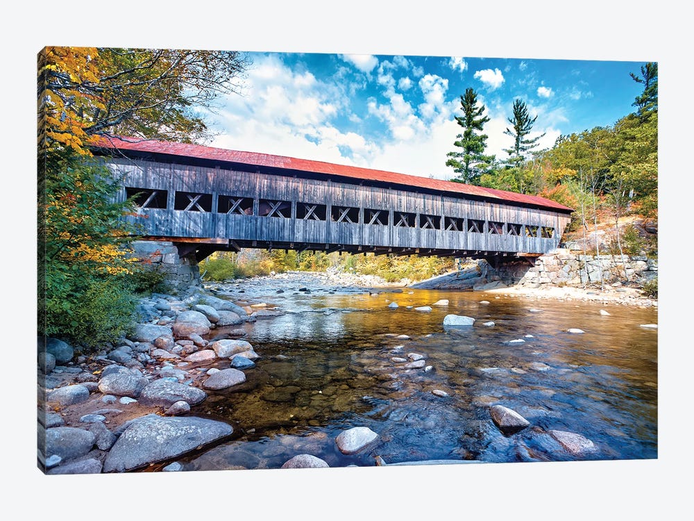The Albany Covered Bridge Over The Swift River At Fall, New Hampshire by George Oze 1-piece Canvas Art