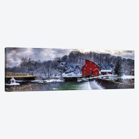 Winter Landscape With A Red Grist Mill, Clinton, New Jersey Canvas Print #GOZ528} by George Oze Canvas Wall Art