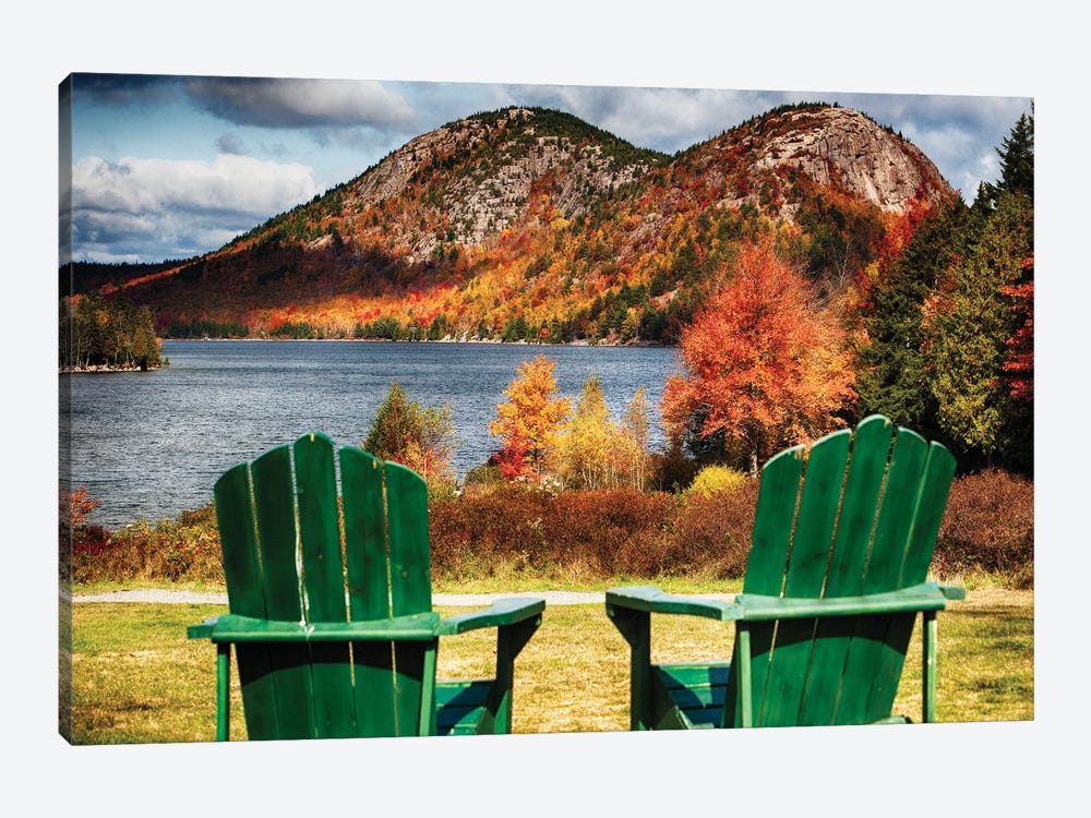 Two Adirondack Chairs at Jordan Pond, Mt, Desert Island, Acadia National Park, Maine by George Oze 1-piece Canvas Wall Art