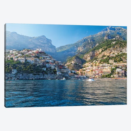 Coastal View of Positano from The Sea, Amalfi Coast, Campania, Italy Canvas Print #GOZ52} by George Oze Canvas Artwork