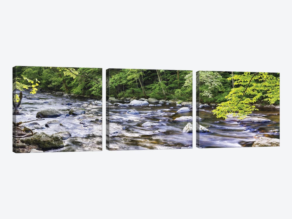 Rocky River In Lush Forest, New Jersey by George Oze 3-piece Canvas Art