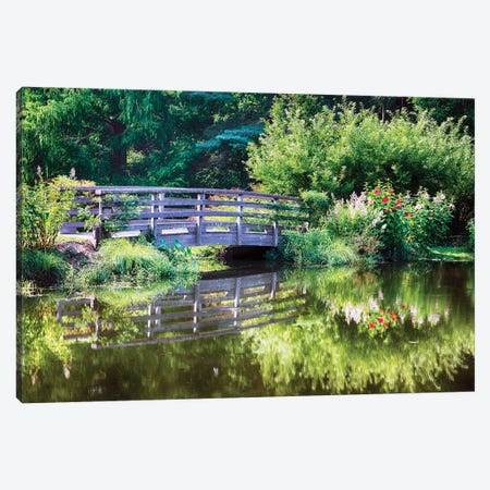 Garden Pond With A Footbridge Canvas Print #GOZ533} by George Oze Canvas Art Print