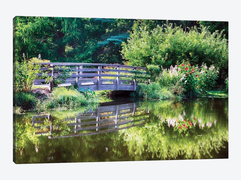 Garden Pond With A Footbridge by George Oze 1-piece Art Print