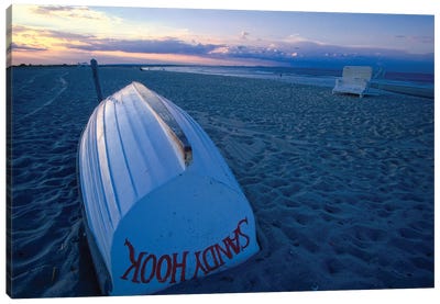 Boat On The New Jersey Shore At Sunset, Sandy Hook Canvas Art Print - George Oze
