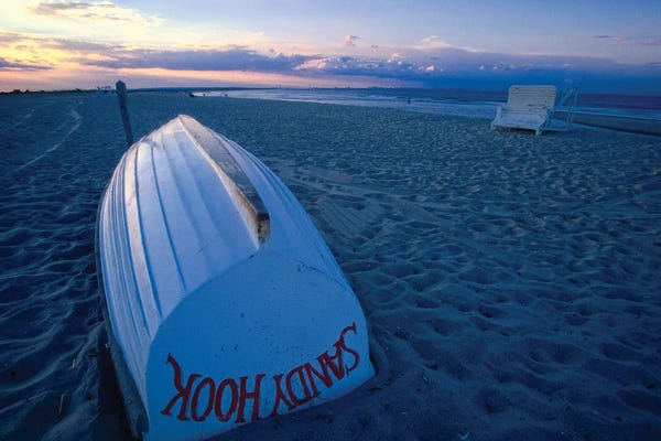 George Oze: Boat On The New Jersey Shore At Sunset, Sandy Hook by George Oze