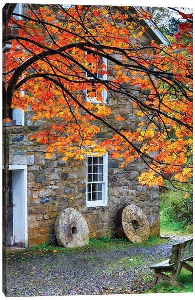 Millstones At A Gristmill During Fall, Cooper Mill, Chatham, New Jersey Canvas Art Print - George Oze