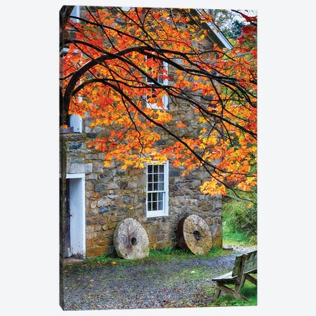Millstones At A Gristmill During Fall, Cooper Mill, Chatham, New Jersey Canvas Print #GOZ535} by George Oze Canvas Artwork