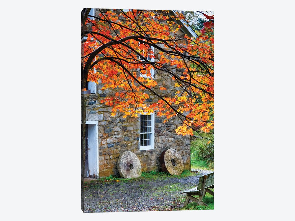 Millstones At A Gristmill During Fall, Cooper Mill, Chatham, New Jersey by George Oze 1-piece Art Print
