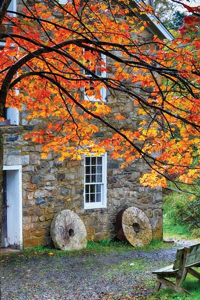 New Jersey: Millstones At A Gristmill During Fall, Cooper Mill, Chatham, New Jersey by George Oze