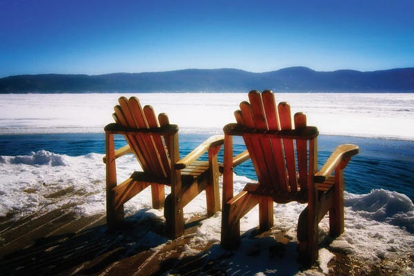 George Oze: Two Adirondack Chairs In Winter, Lake George, New York by George Oze