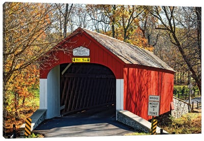 The Knechts Covered Bridge In Bucks County, Pennsylvania, USA Canvas Art Print - Pennsylvania Art