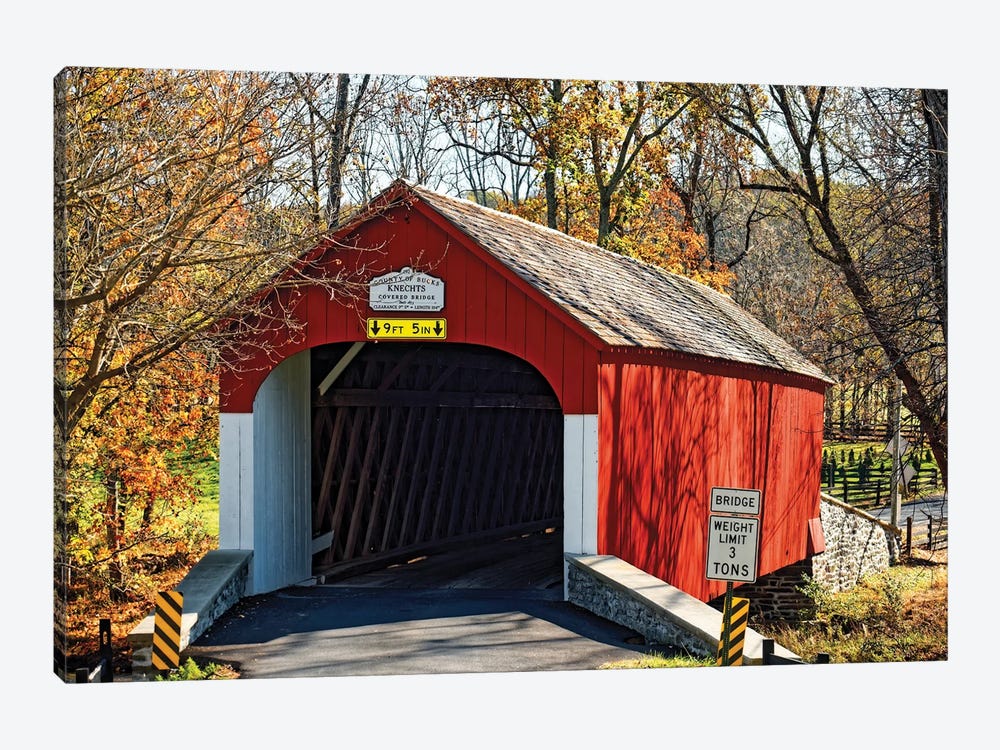 The Knechts Covered Bridge In Bucks County, Pennsylvania, USA by George Oze 1-piece Canvas Print
