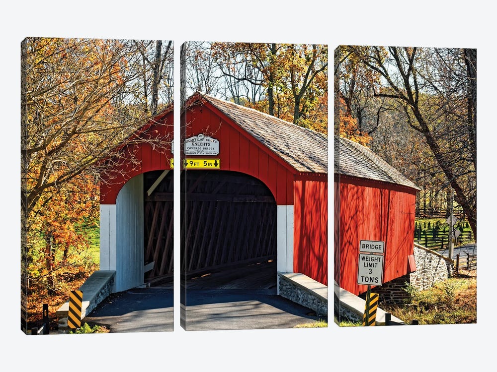 The Knechts Covered Bridge In Bucks County, Pennsylvania, USA by George Oze 3-piece Art Print