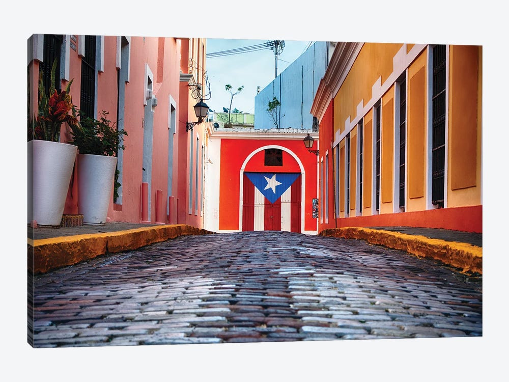 Cobblestone Street In Old San Juan, Puerto Rico by George Oze 1-piece Canvas Artwork