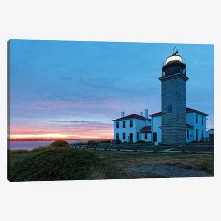 Beavertail Lighthouse At Sunset, Jamestown, Rhode Island Canvas Print #GOZ552} by George Oze Art Print