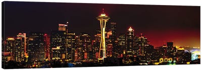 Seattle Skyline Panorama At Night Canvas Art Print