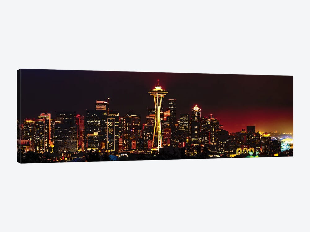 Seattle Skyline Panorama At Night by George Oze 1-piece Art Print